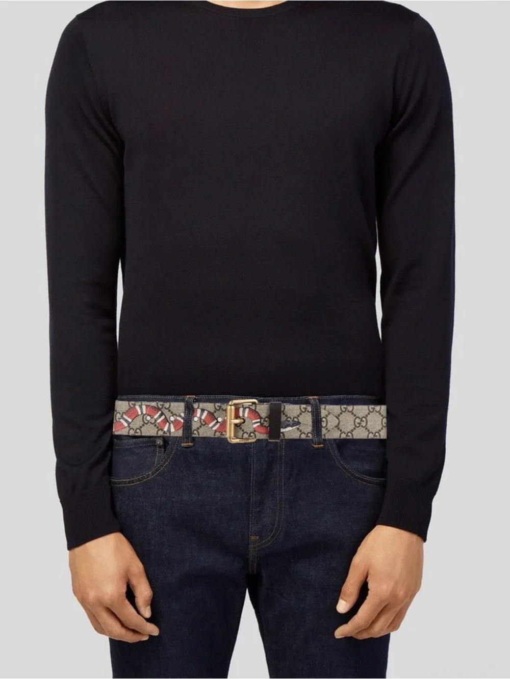 Gucci GG Supreme Canvas Belt with Red & White Snake Motif